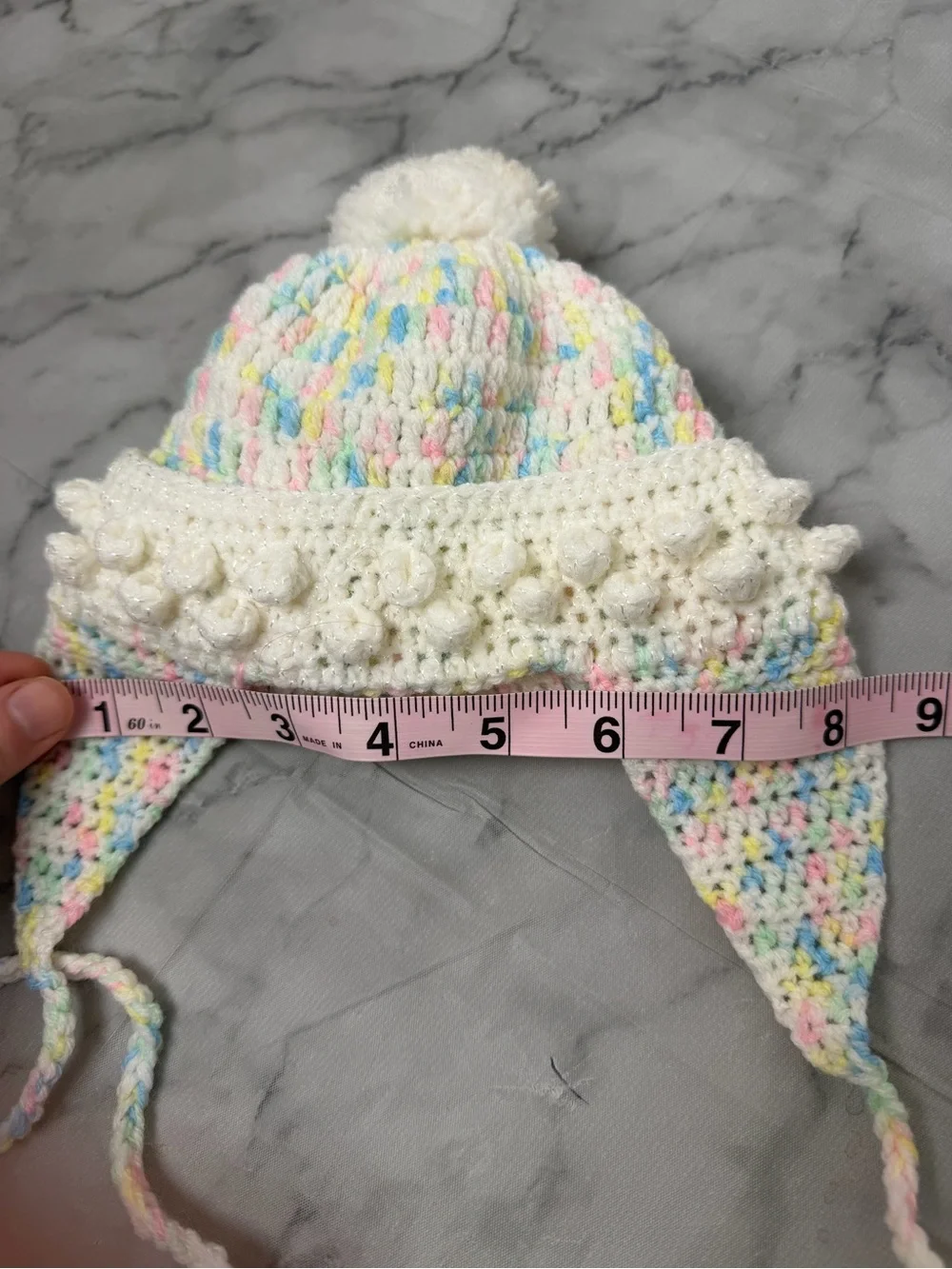 Pastel Crochet Pom Pom Earflap Beanie Hat Baby/Toddler Photoshoots Winter Cozy